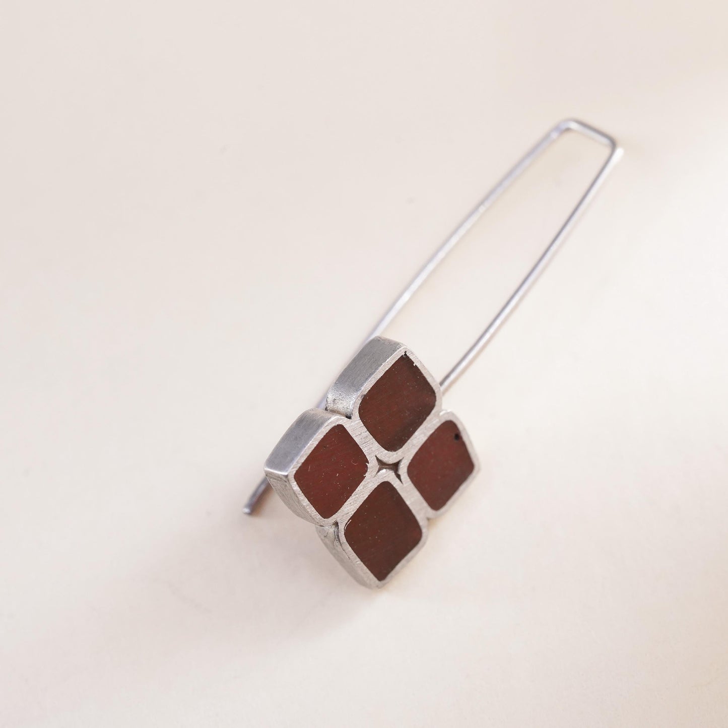 Minimalistic sterling silver single earring, 925 square dangle with resin inlay