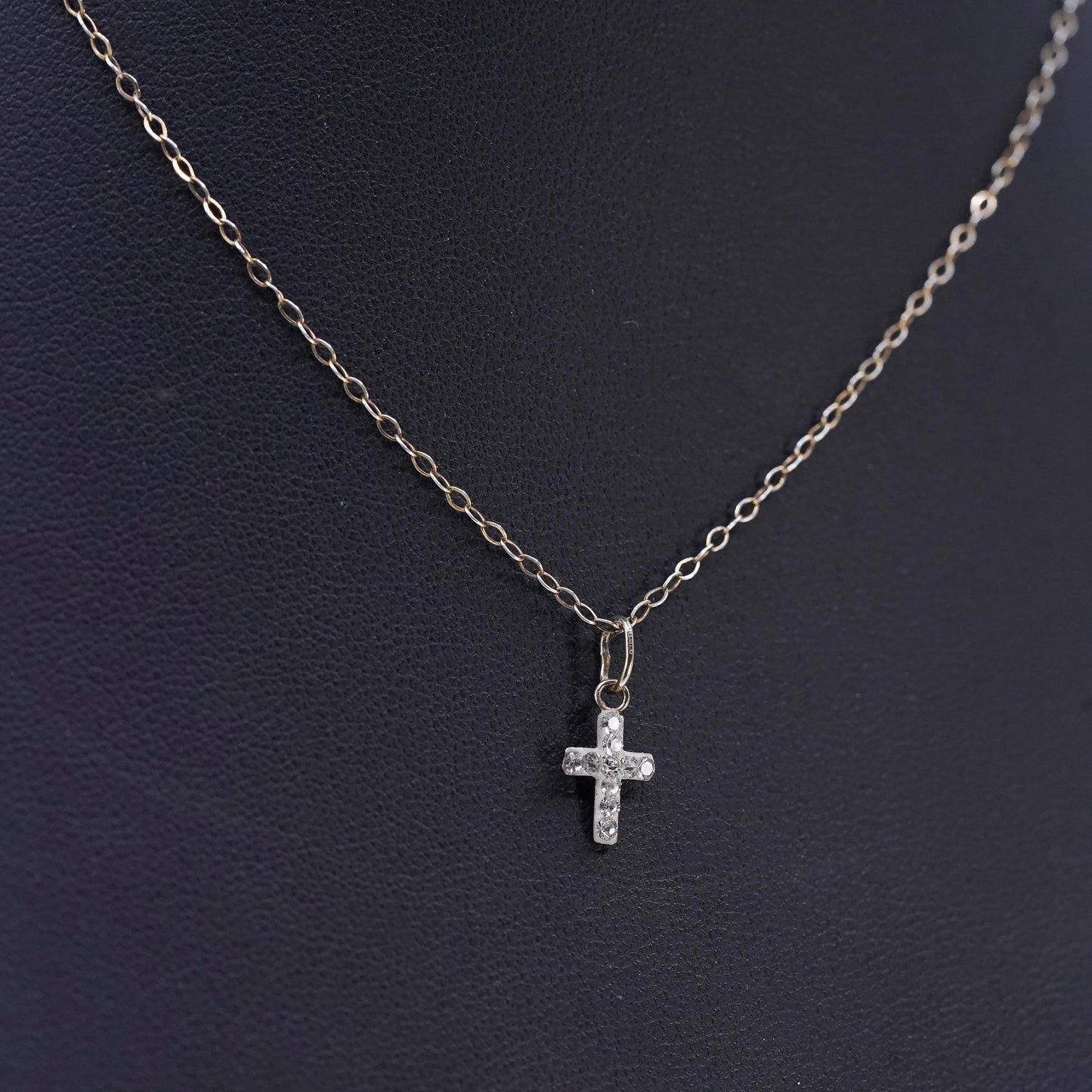 14", vermeil gold Sterling 925 silver circle choker necklace cz cross pendant