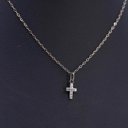 14", vermeil gold Sterling 925 silver circle choker necklace cz cross pendant