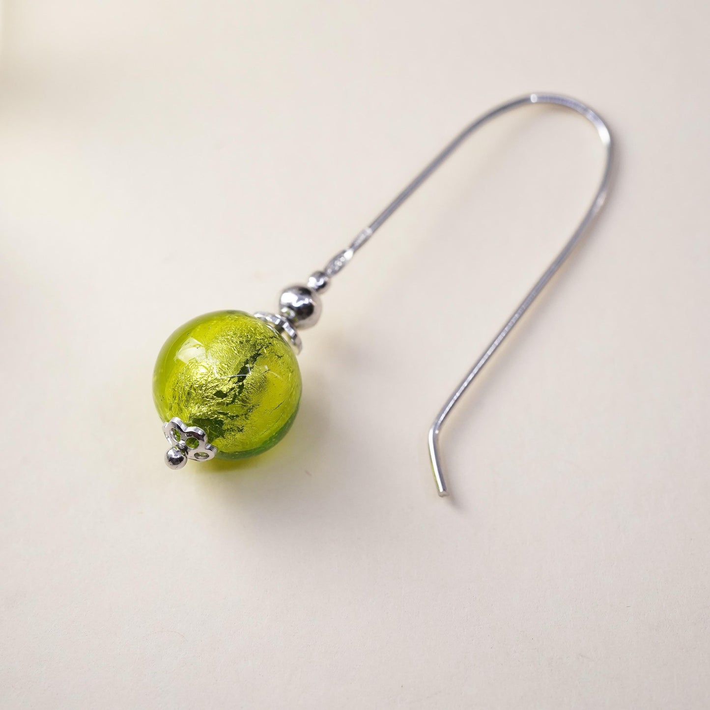 Vintage sterling 925 silver handmade single earring with green glass bead