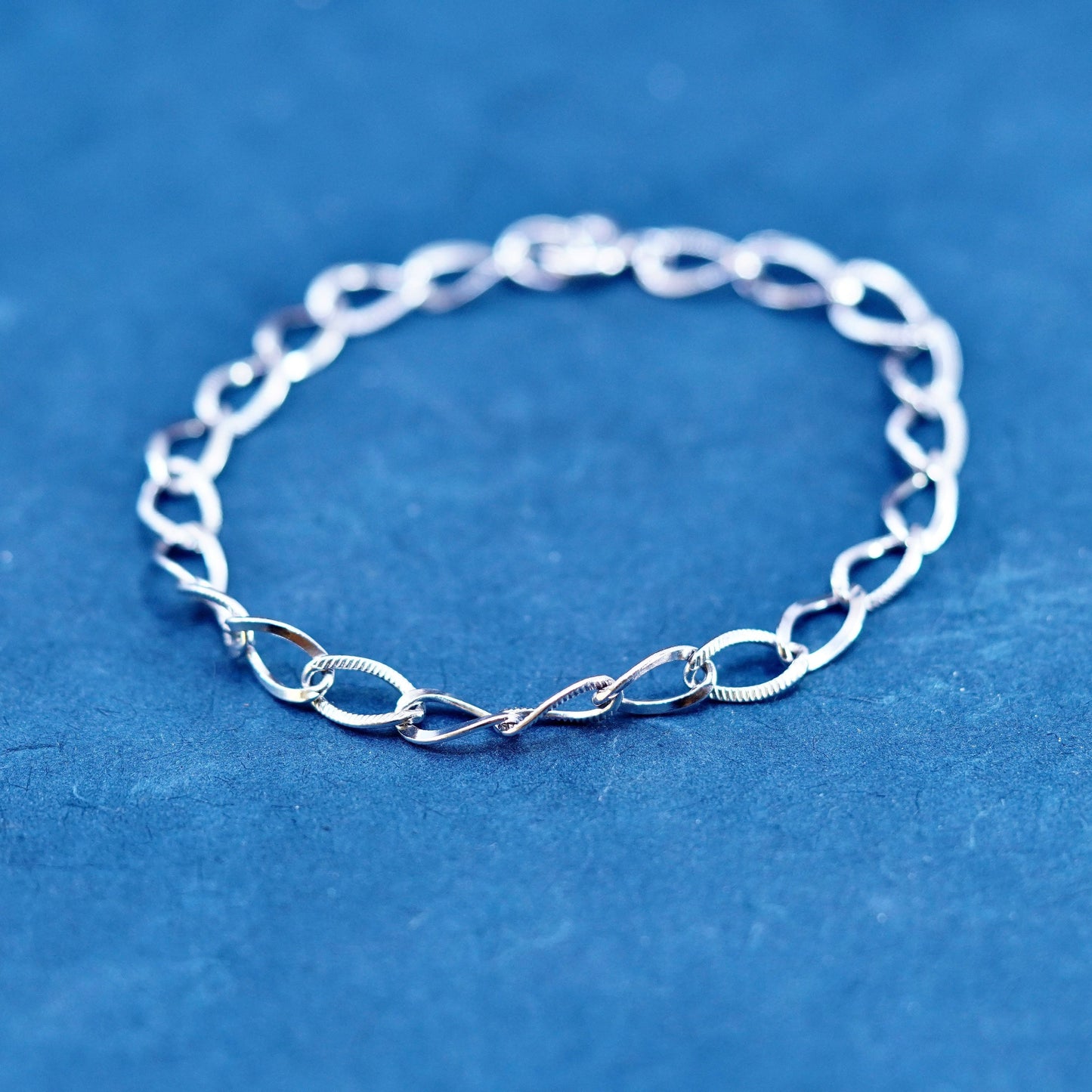 7”, 6mm, vintage Sterling silver handmade bracelet, 925 curb link chain
