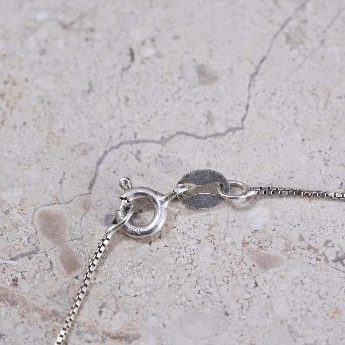 18", Sterling silver necklace, 925 box chain with letter S pendant and citrine