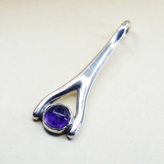 Vintage Mexican CCC Sterling 925 silver handmade wishbone pendant with amethyst