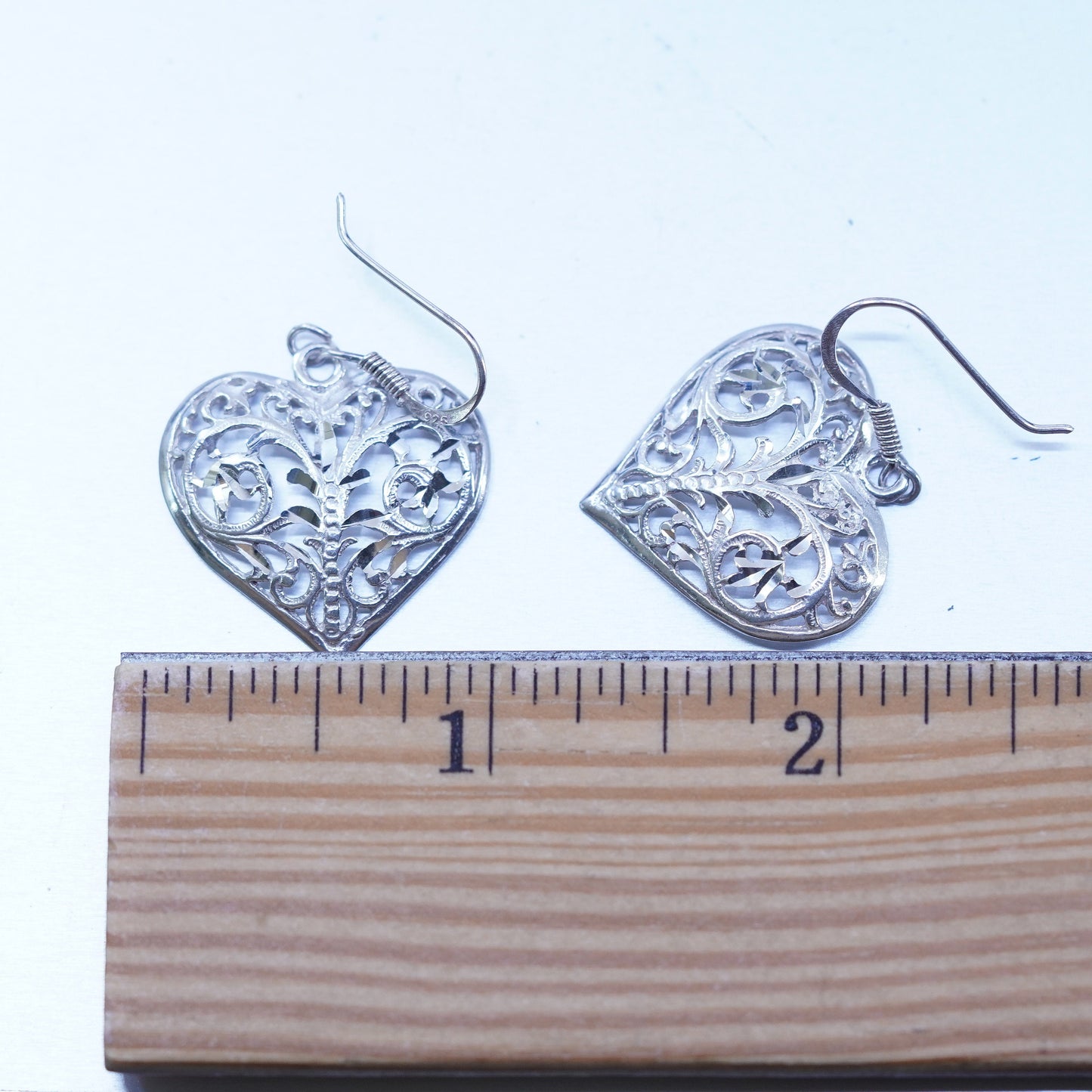 Vintage Sterling 925 silver handmade filigree heart earrings