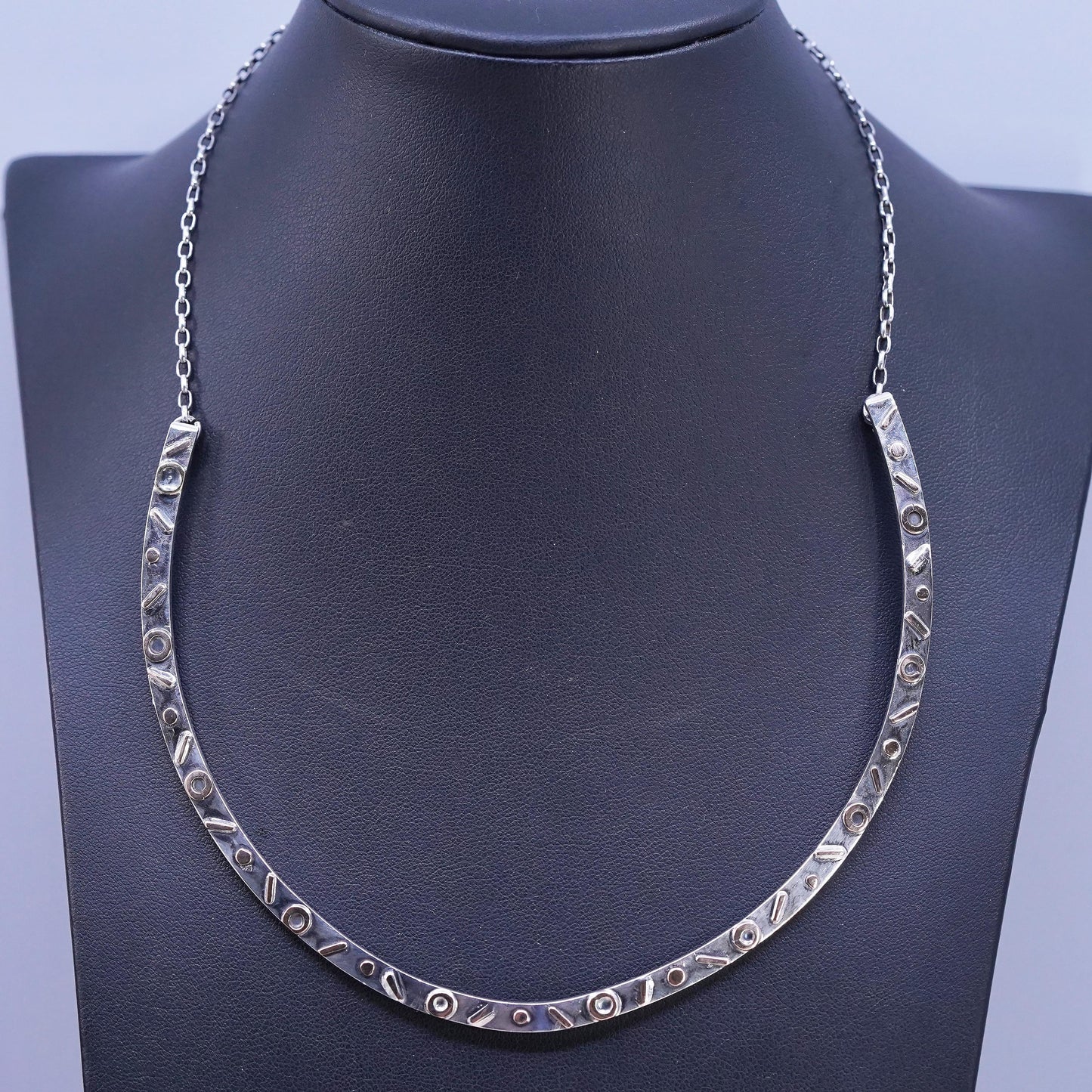 16", European two tone Sterling silver necklace, 925 choker collar elongated
