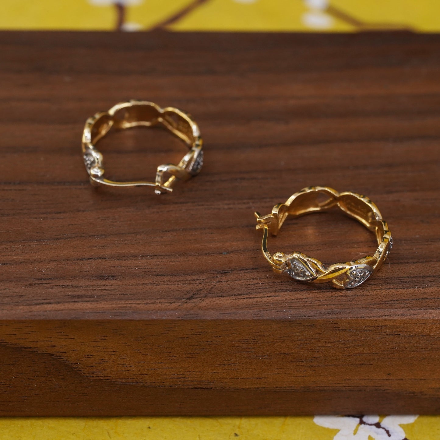 0.75”, Vintage vermeil gold over Sterling silver handmade earrings, 925 hoops