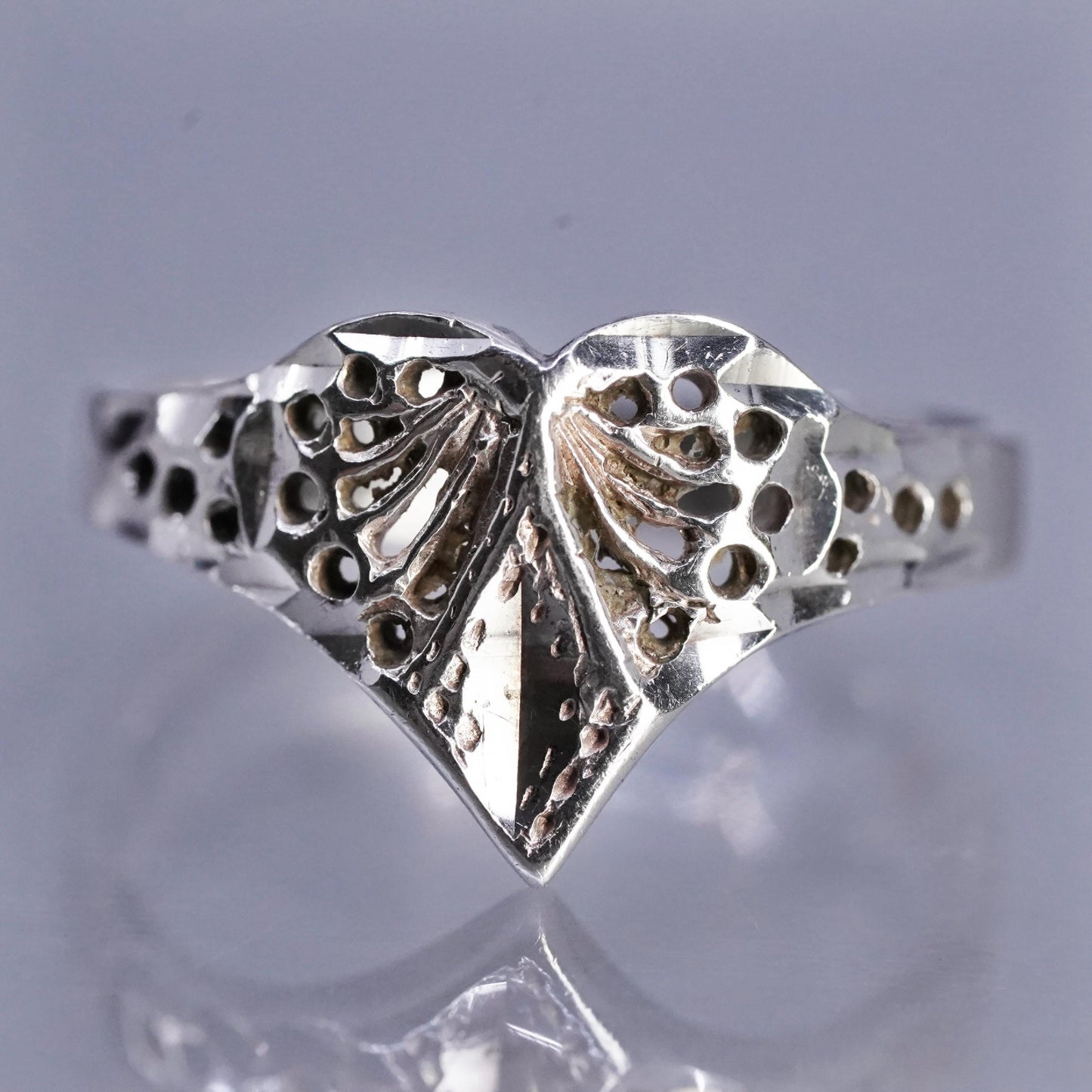 Size 6, Vintage Sterling Silver Handmade Ring, 925 Silver Filigree heart band