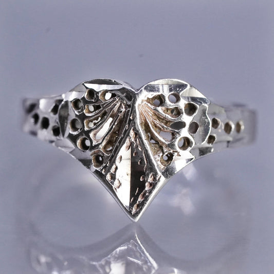 Size 6, Vintage Sterling Silver Handmade Ring, 925 Silver Filigree heart band