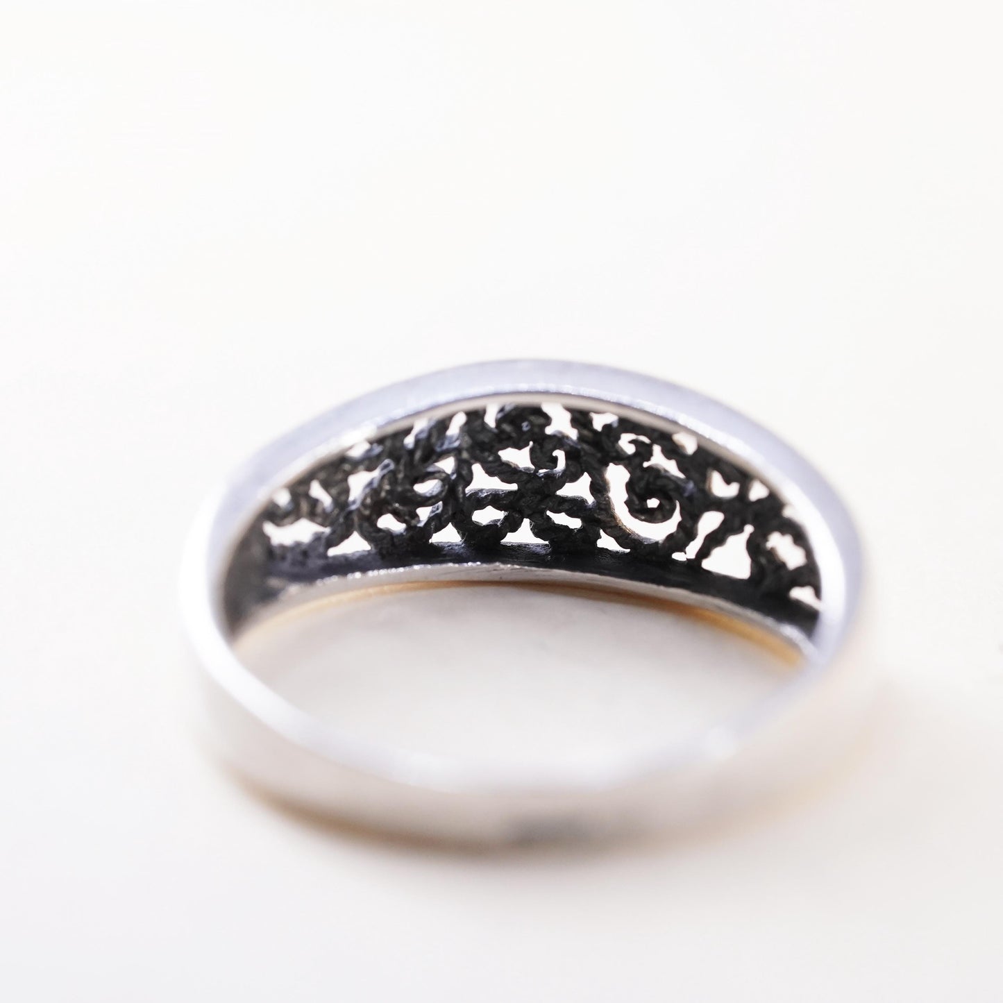 Size 9, Vintage sterling silver handmade filigree ring, 925 band