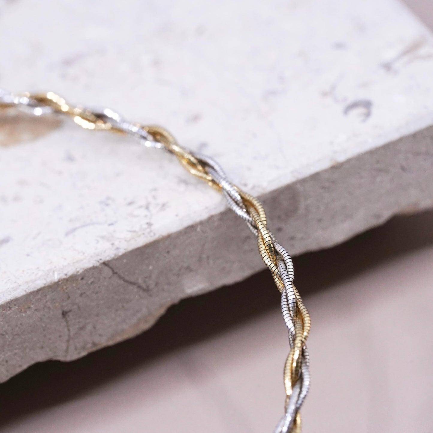 17+2”, two tone Sterling silver necklace, woven braided 925 snake chain choker