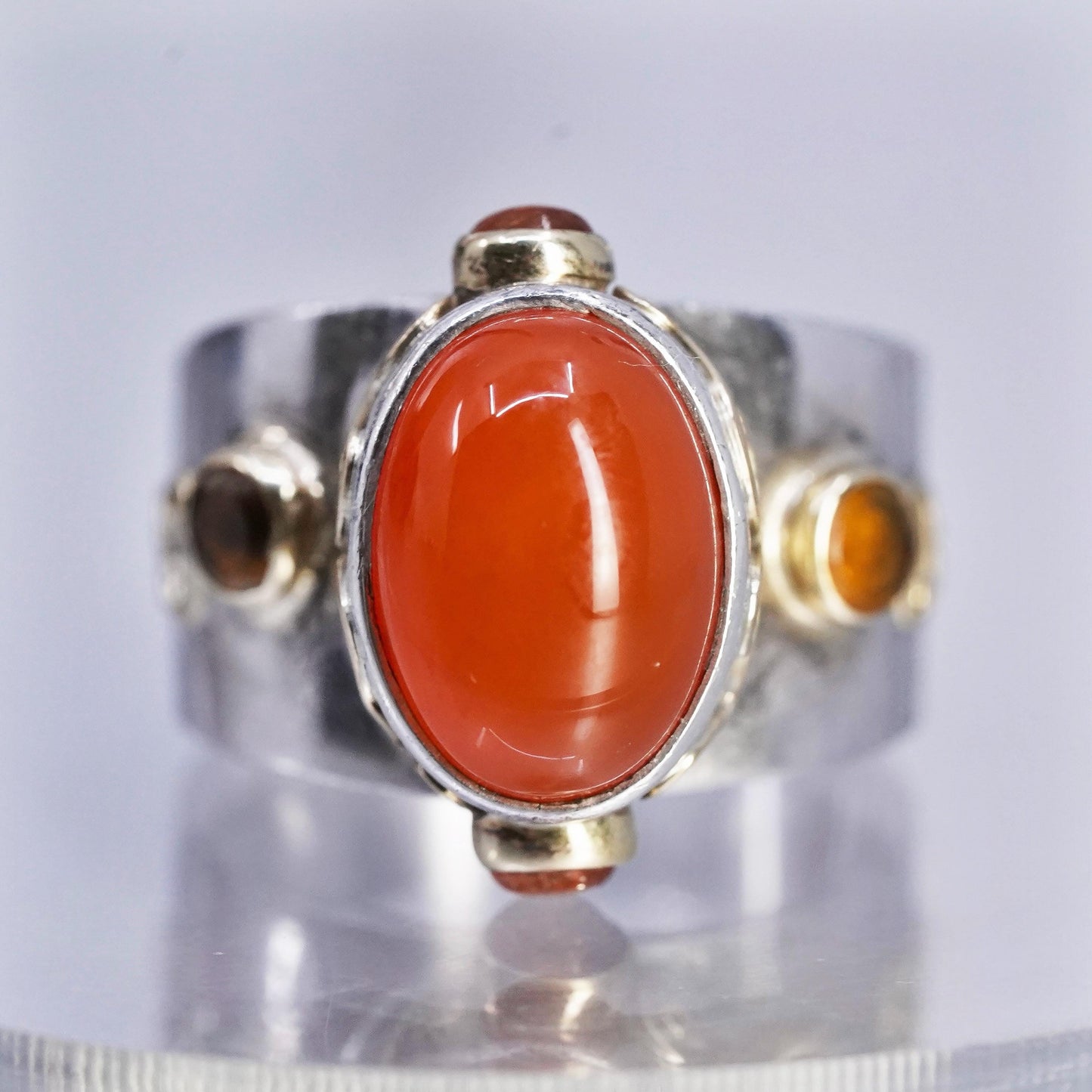 size 9, FUSION Sara Blaine Sterling 925 Silver 18K gold beaded Ring, Carnelian