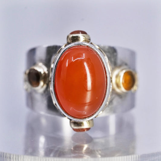 size 9, FUSION Sara Blaine Sterling 925 Silver 18K gold beaded Ring, Carnelian