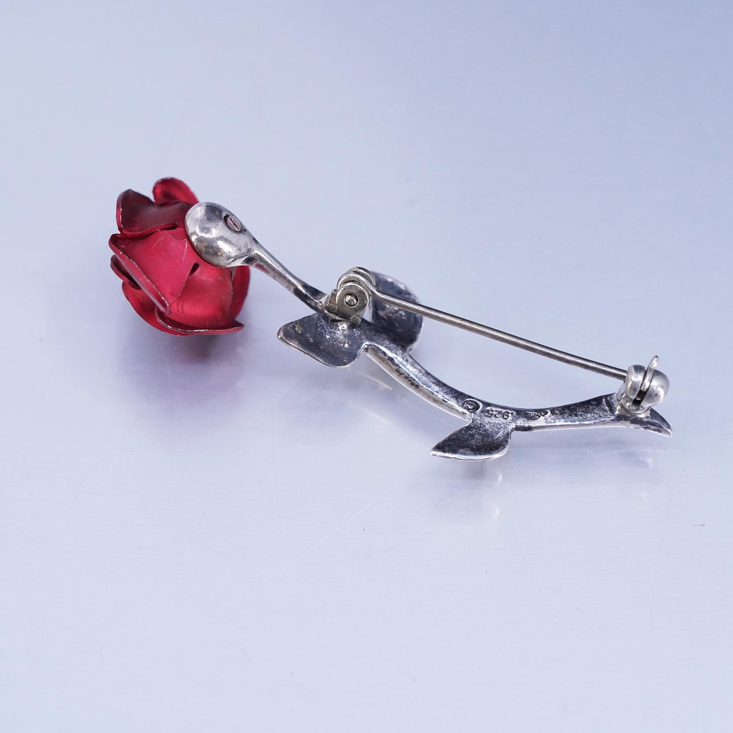 Vintage sterling silver handmade brooch, 925 rose flower pin