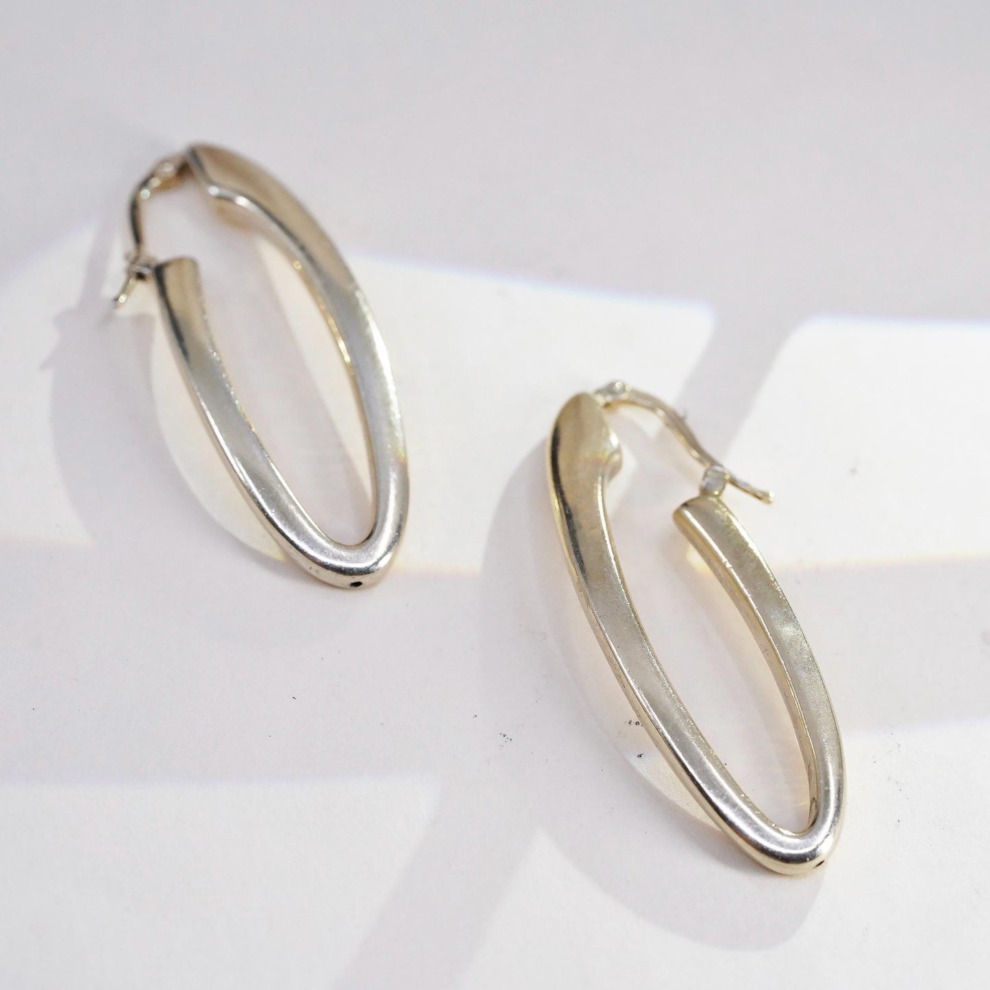 1.75”, VTG vermeil gold over sterling silver loop earrings, 925 long oval hoops