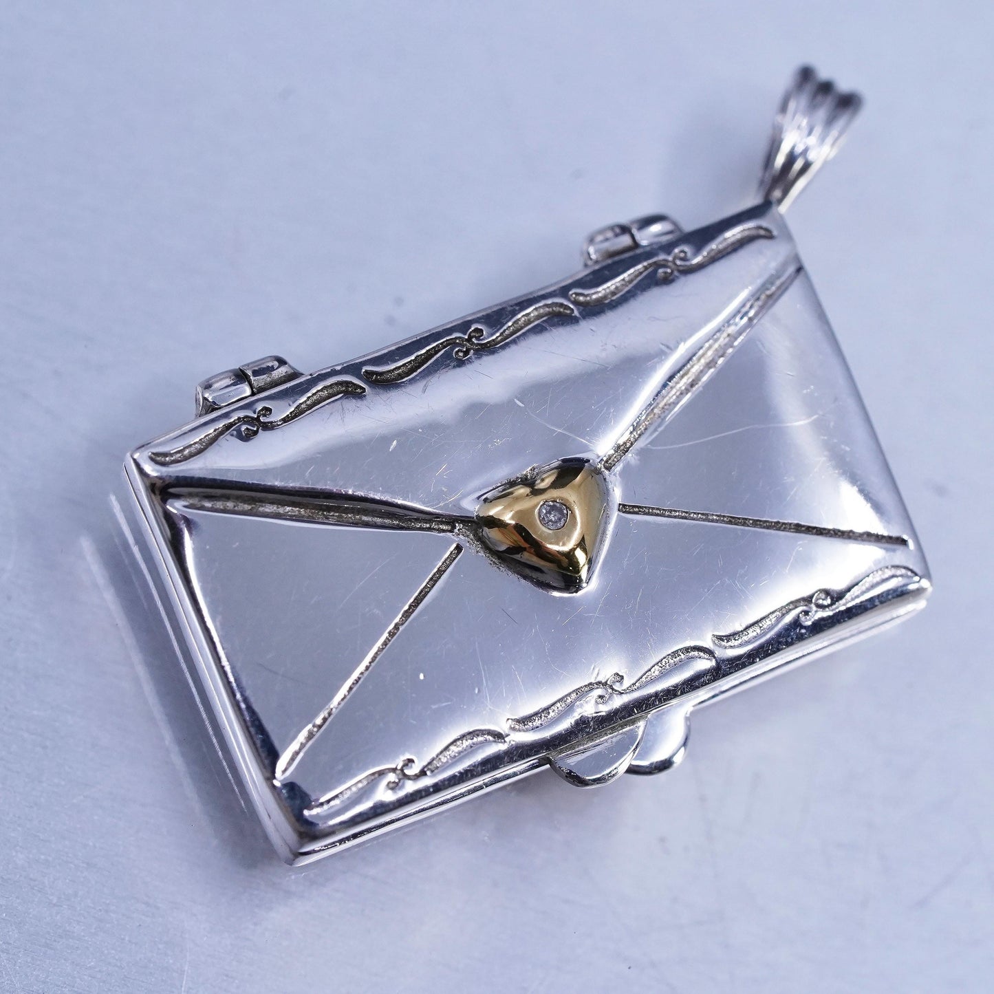 Bradford Exchange 925 Sterling Silver Letter Of Love Locket pendant gold heart