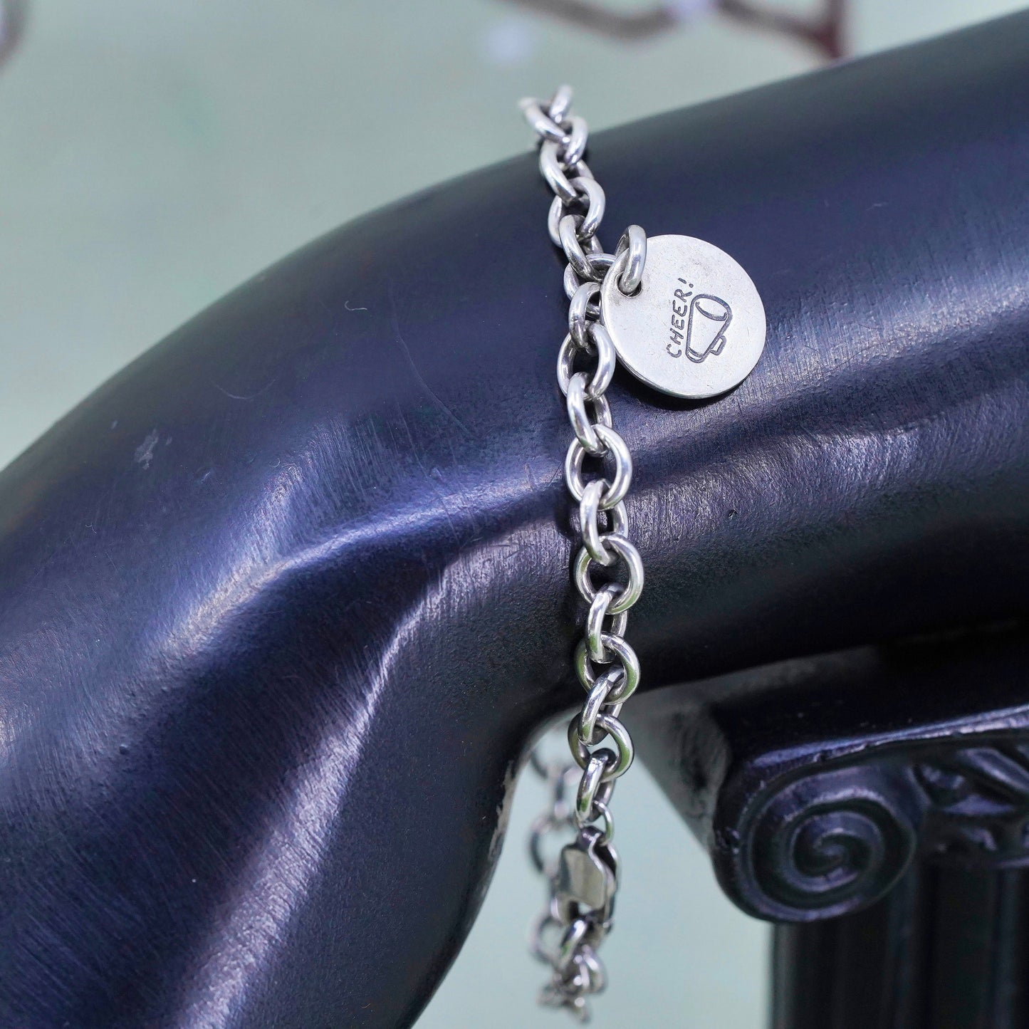 7" 5mm, sterling 925 silver circle bracelet with dog pow print tag charms