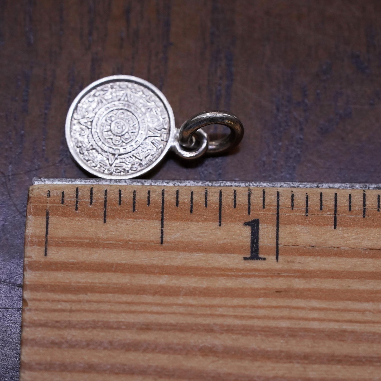 Vintage sterling silver handmade pendant, Mexican 925 Mayan calendar charm