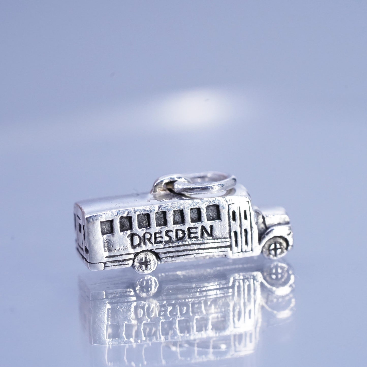 Vintage Sterling silver handmade 925 school bus charm pendant embossed Dresden