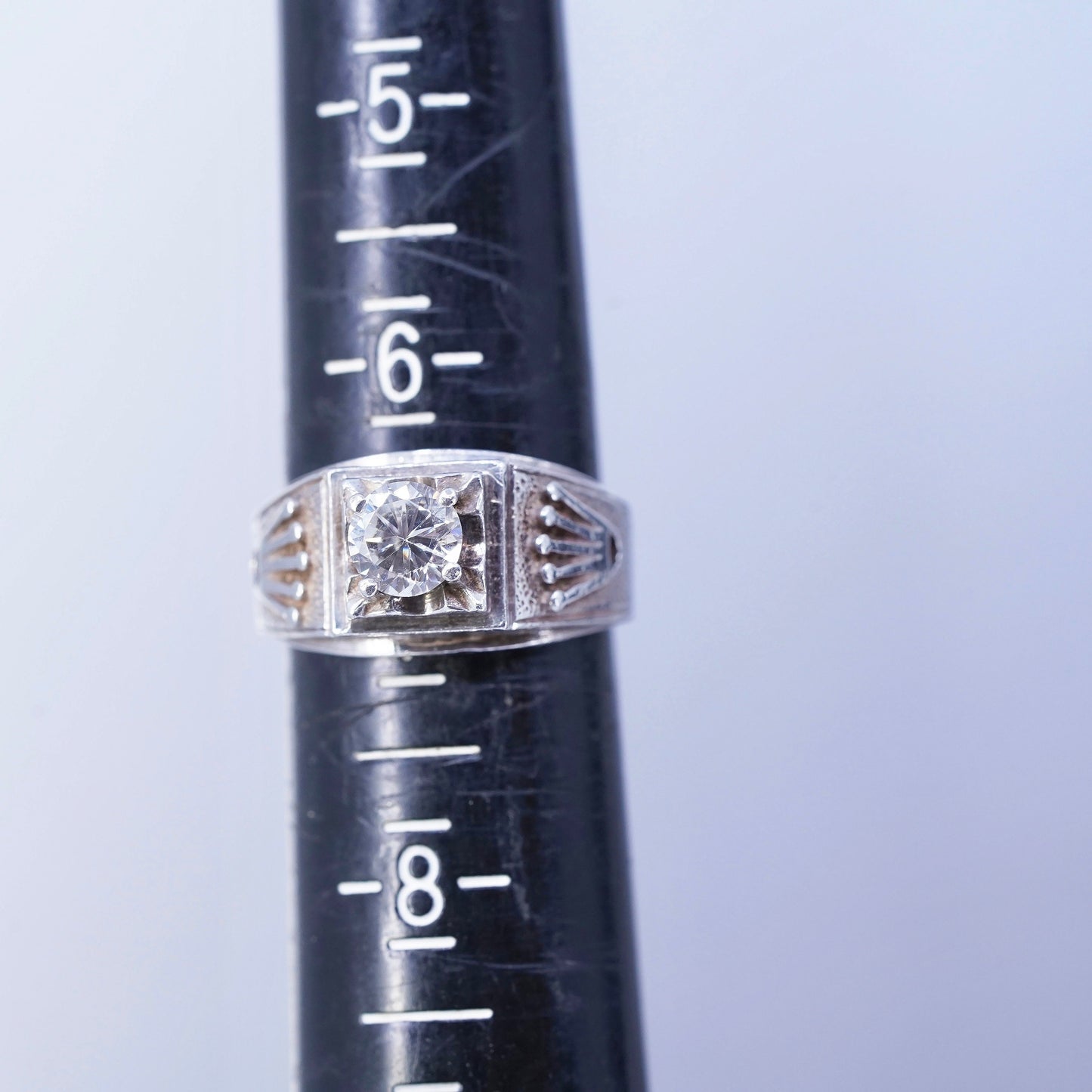 Size 6.5, vintage Sterling 925 silver handmade statement ring with Cz