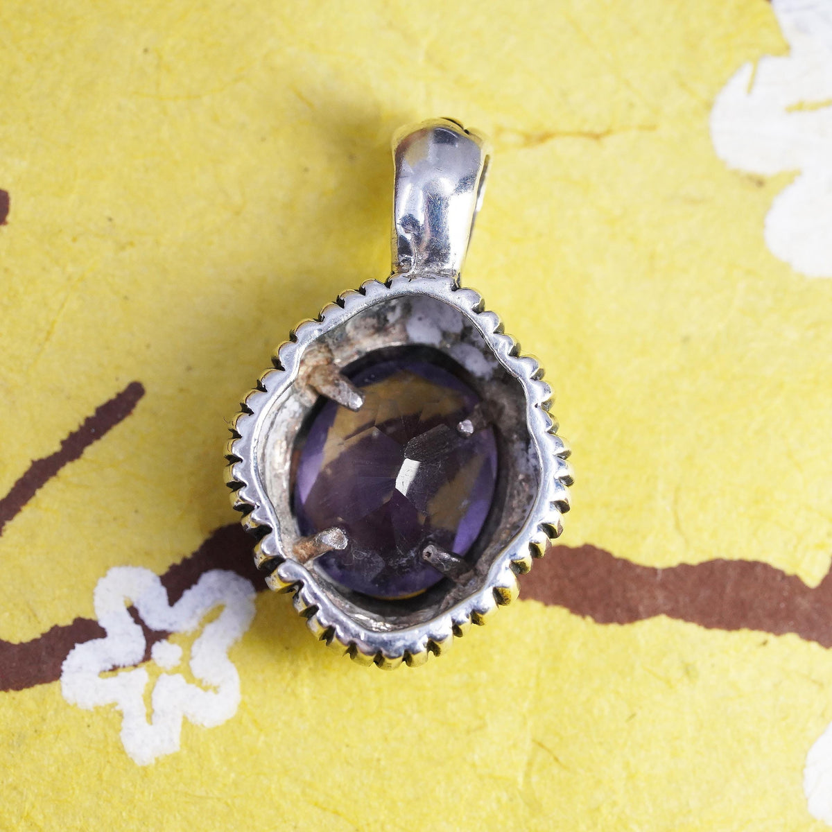 Vintage southwestern Sterling 925 silver cable textured pendant with amethyst