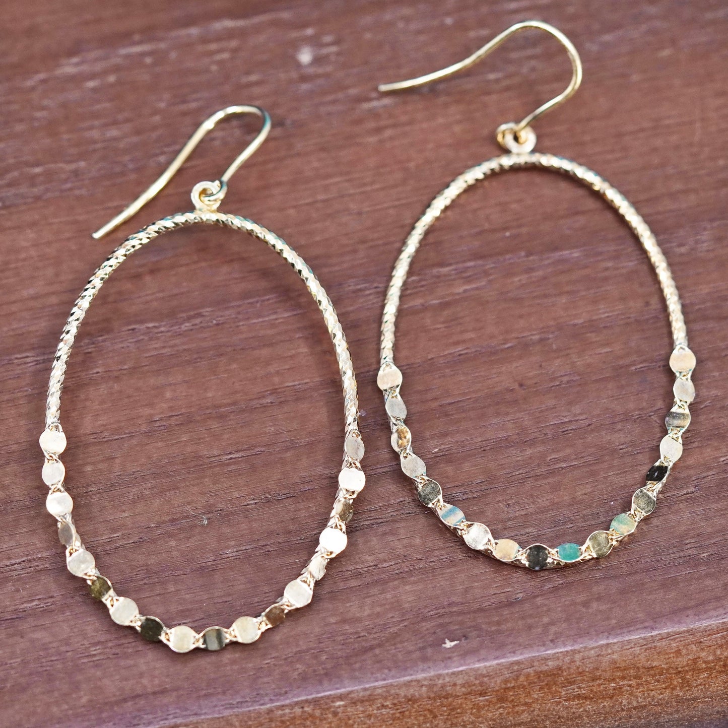 Italy Vermeil gold over sterling silver earrings, textured 925 oval dangles