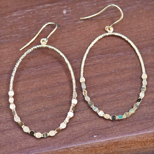 Italy Vermeil gold over sterling silver earrings, textured 925 oval dangles