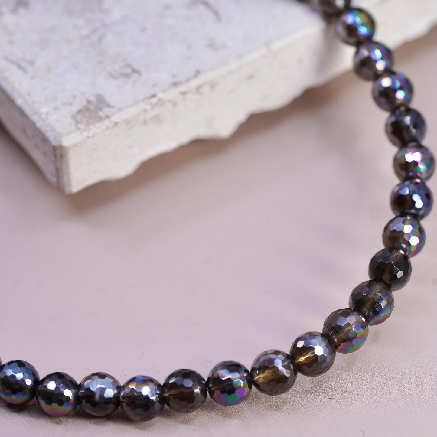 12", VTG Sterling silver handmade necklace, 8mm dark AB crystal choker collar