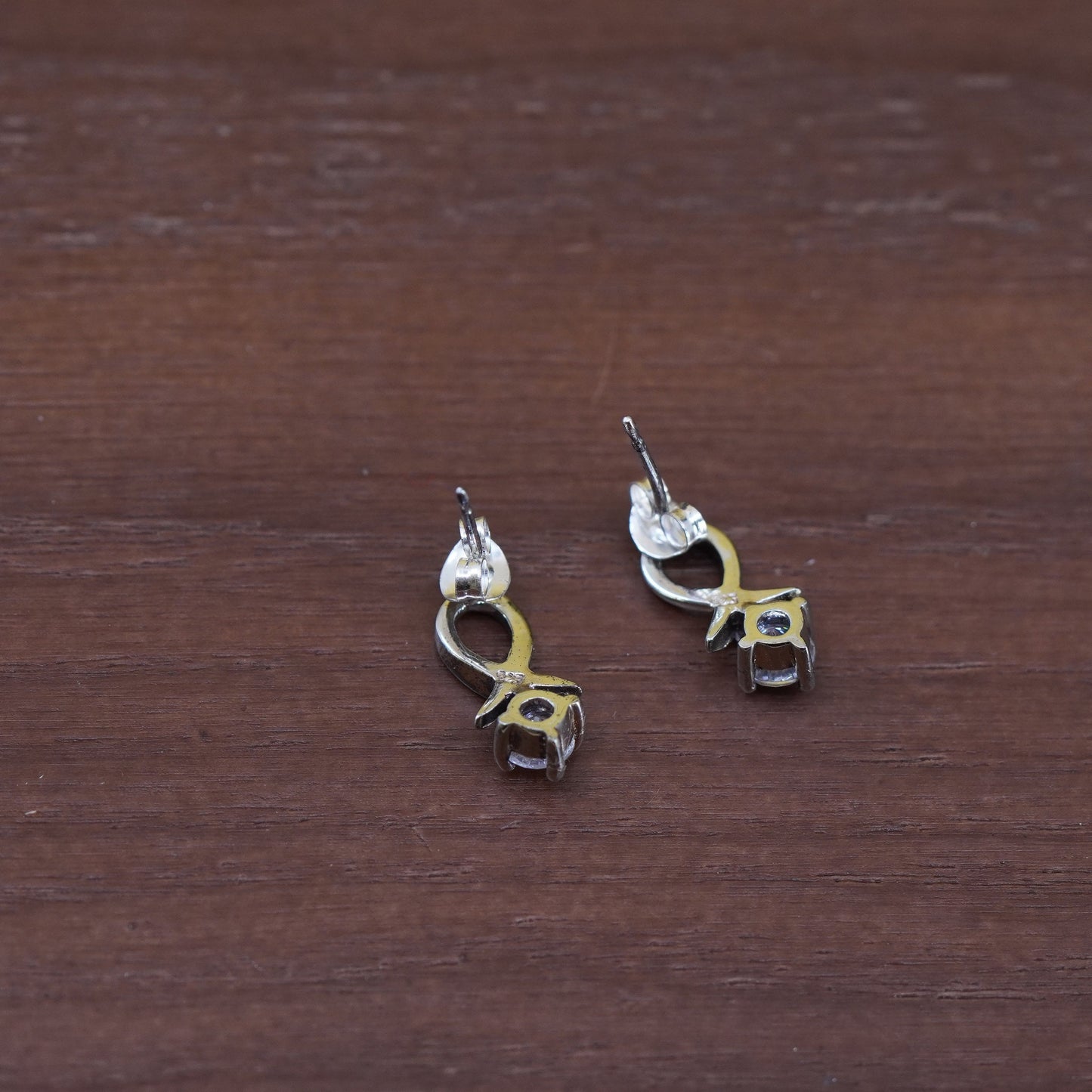 Vintage Sterling silver ribbon bow studs, cz earrings
