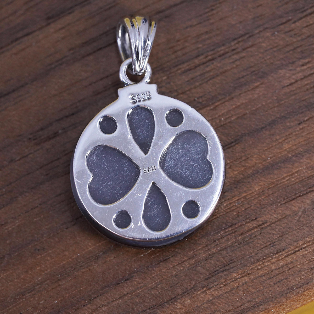 Vintage Sterling silver handmade pendant, 925 circle with blue druzy stone