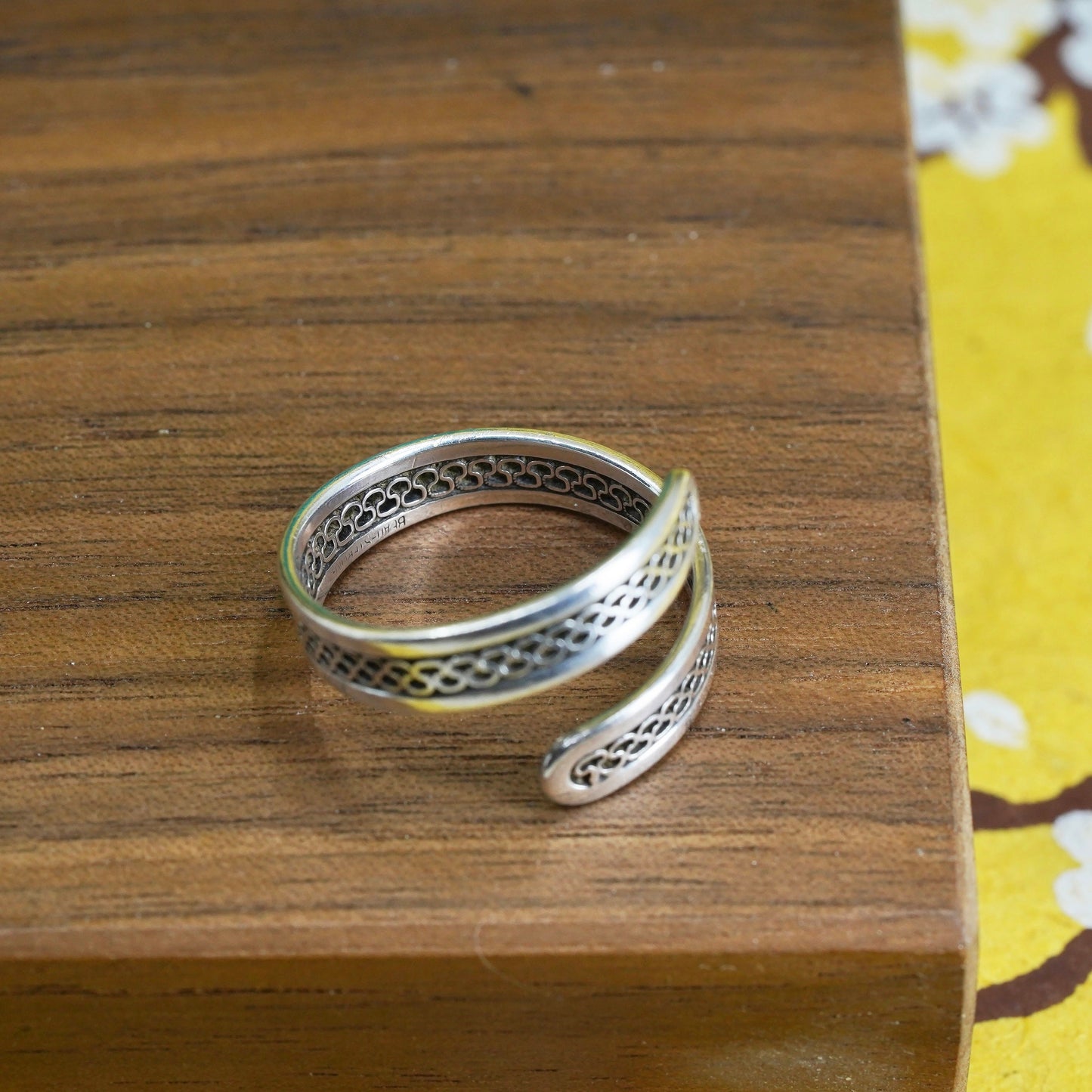 Size adjustable, vintage Sterling silver handmade wrap band, 925 spoon ring