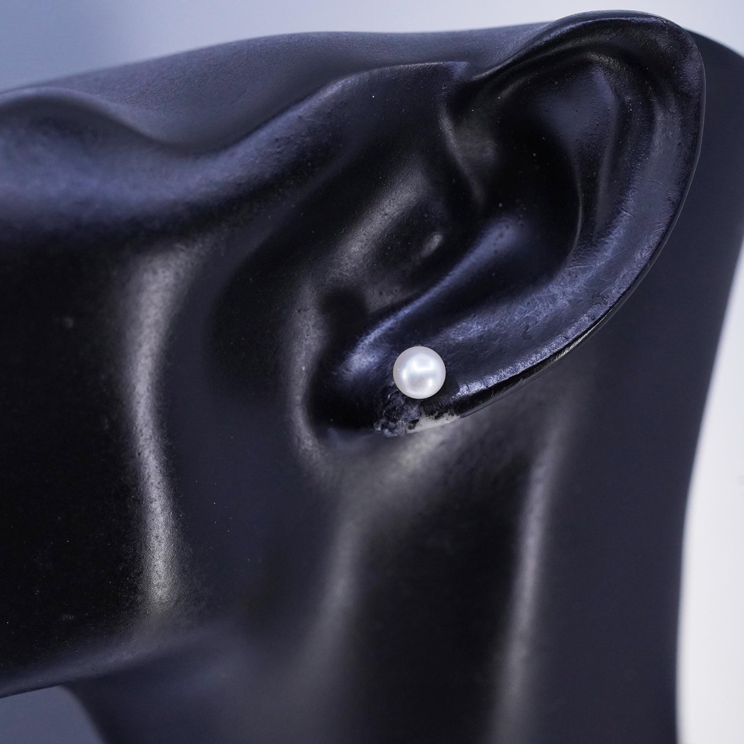 5mm, Vintage Sterling 925 silver handmade earrings, studs with pearl