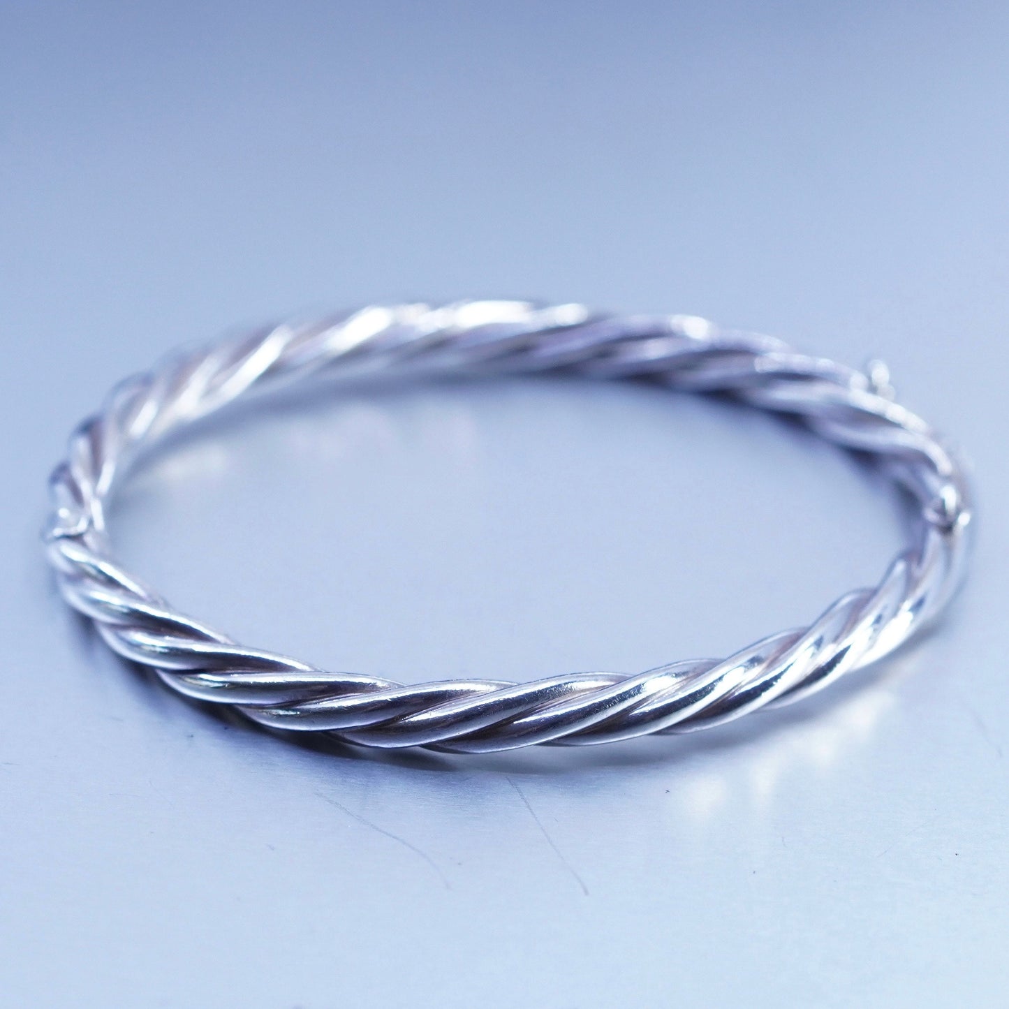 7”, Vintage Sterling 925 silver handmade bracelet, twisted tube bangle