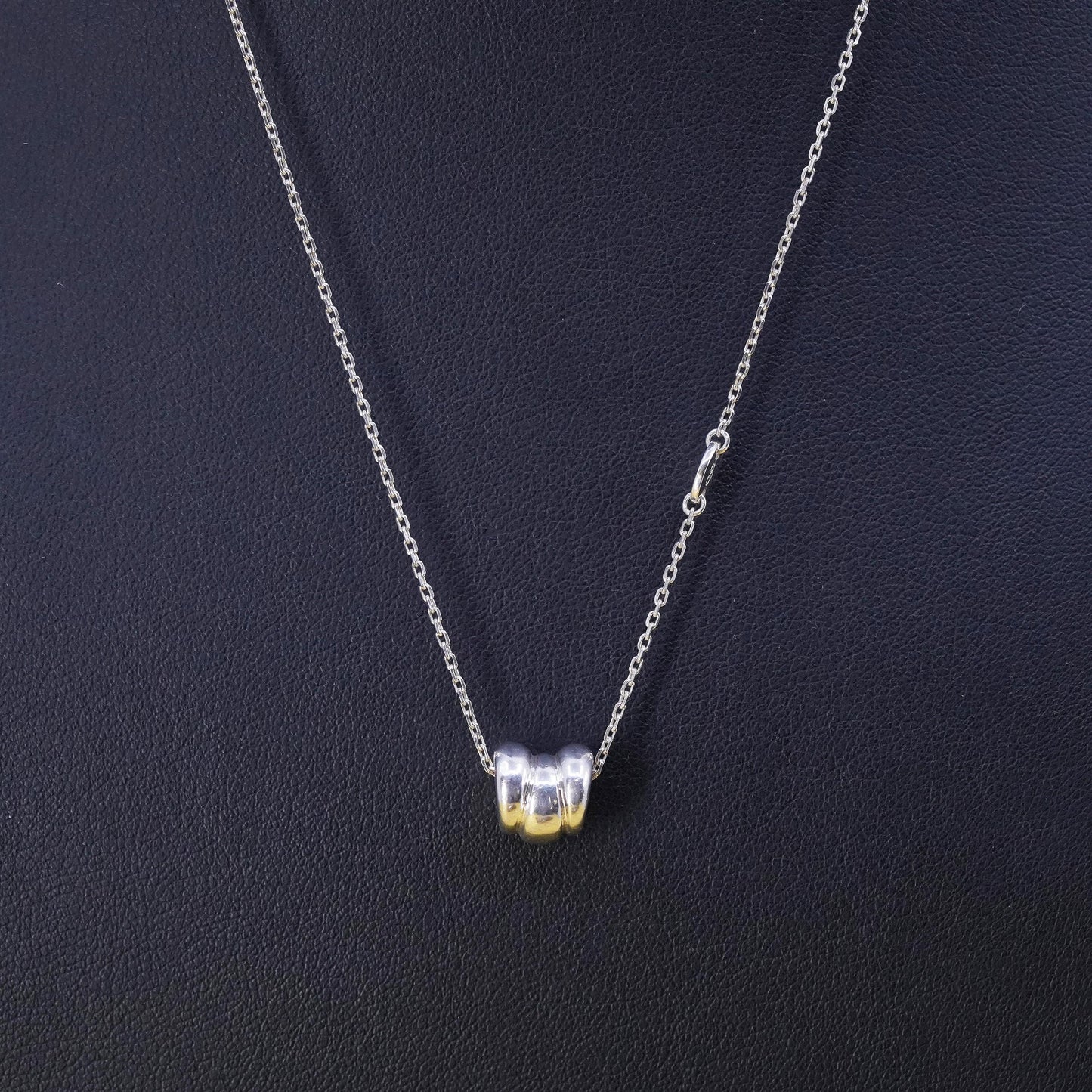 14+2", vintage sterling silver necklace, 925 circle chain with bead pendant