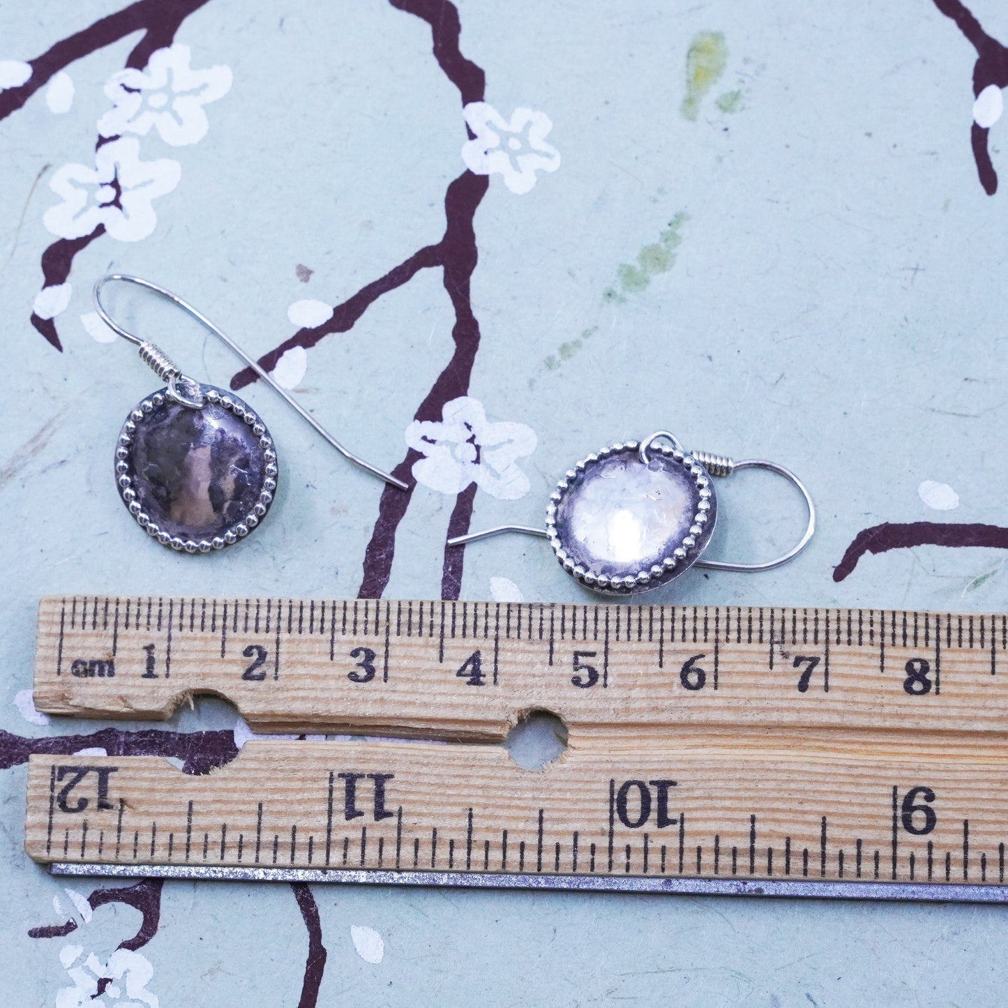 Vintage Hammered textured Disc Sterling 925 Silver Earrings