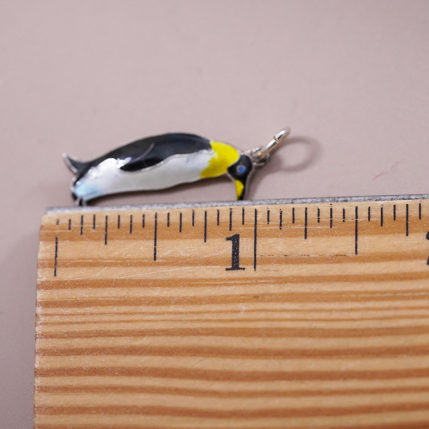Vintage Sterling 925 silver handmade pendant, enamel penguin bird charm