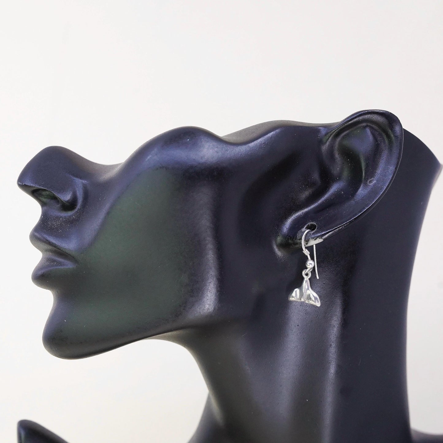 Vintage Sterling silver handmade earrings, 925 silver whale tail dangles
