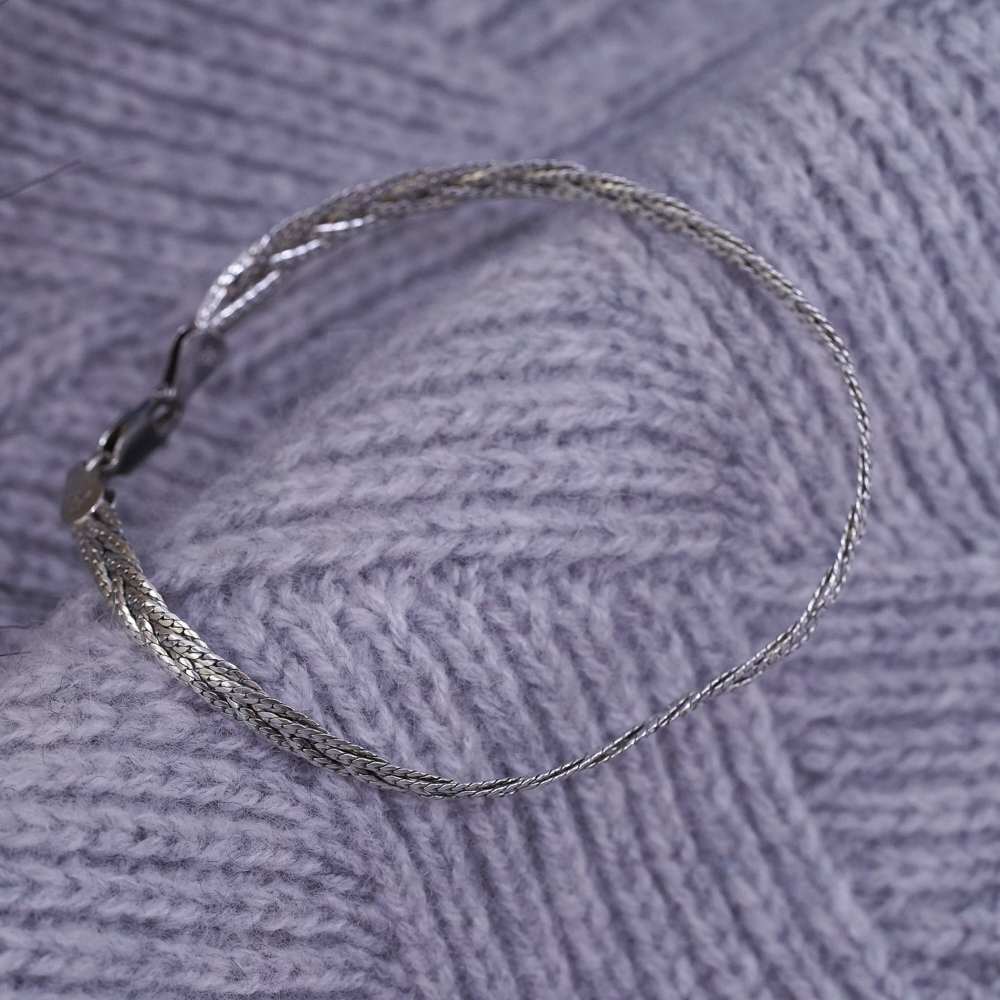 7.75", 6mm, vintage Sterling silver bracelet, 925 woven flatten curb chain