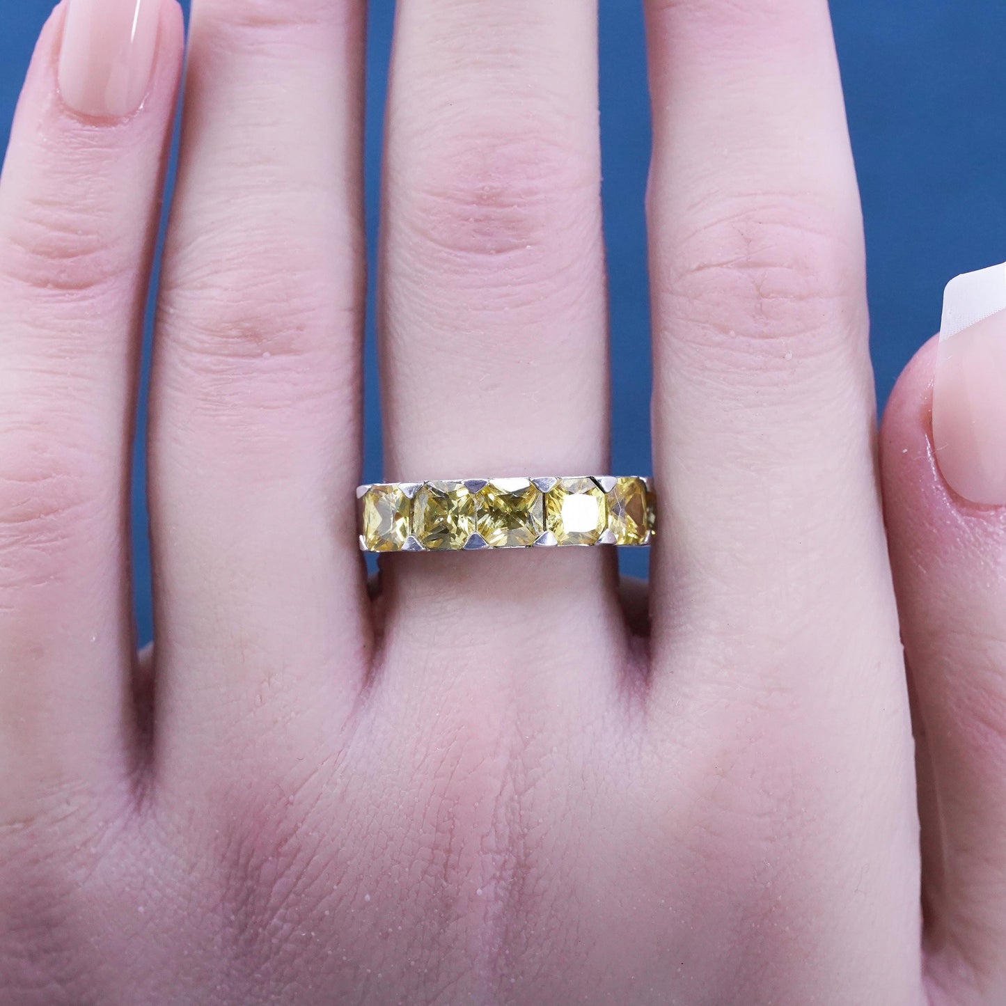 Size 9, Vtg Sterling silver handmade ring, 925 band with citrine around