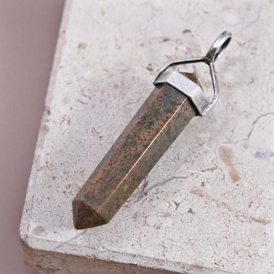 Vintage handmade sterling 925 silver charm pendant healing crystal bloodstone