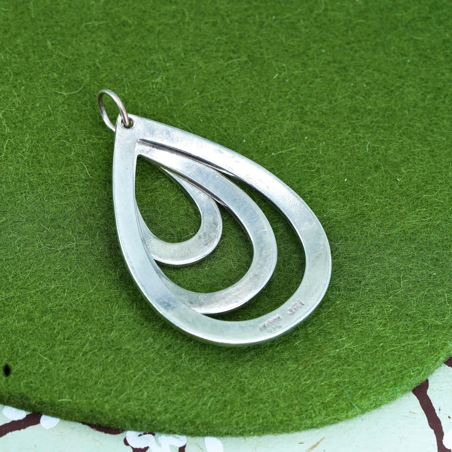 Vintage sterling silver handmade pendant, Modern 925 silver teardrop