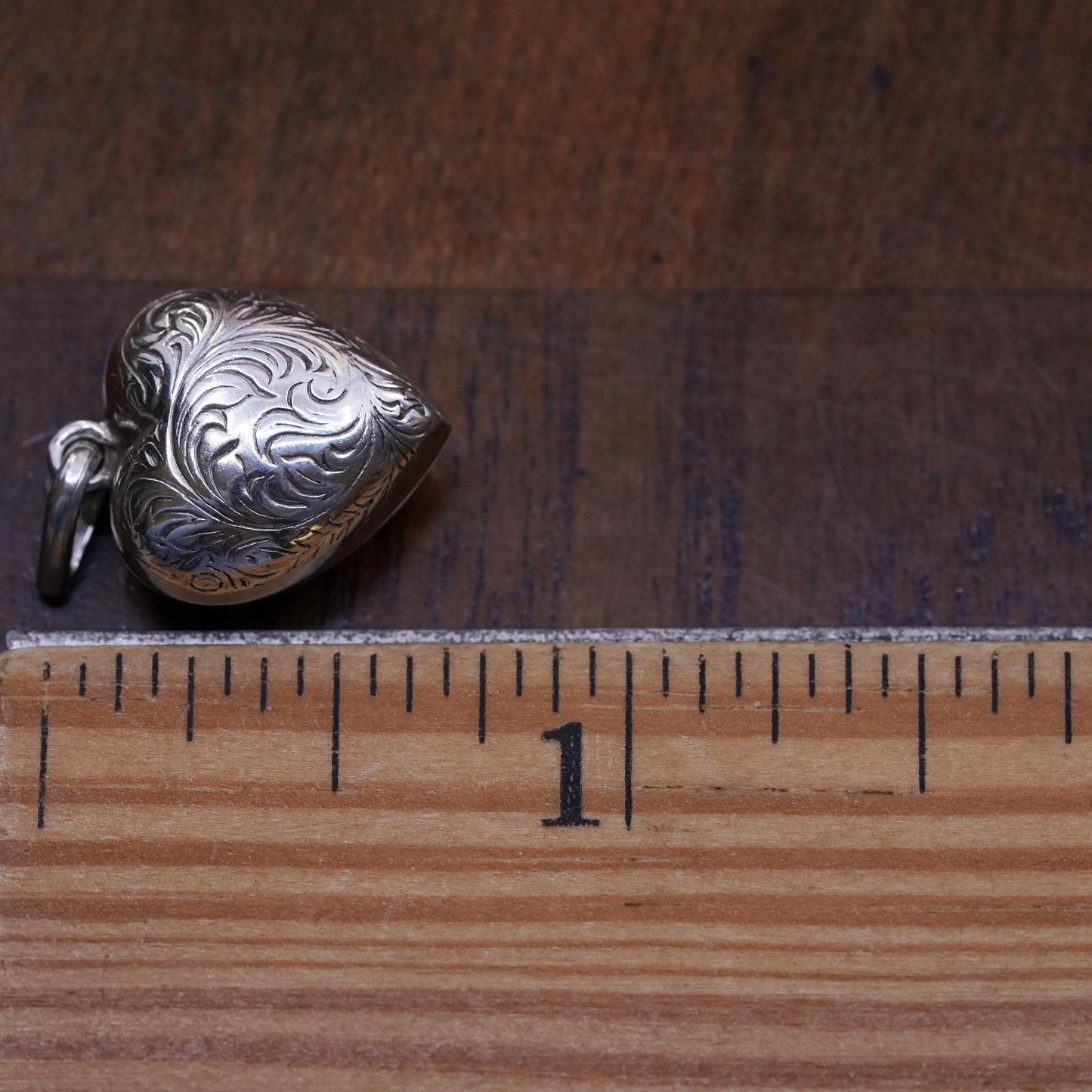 Vintage sterling silver handmade pendant, textured puffy heart