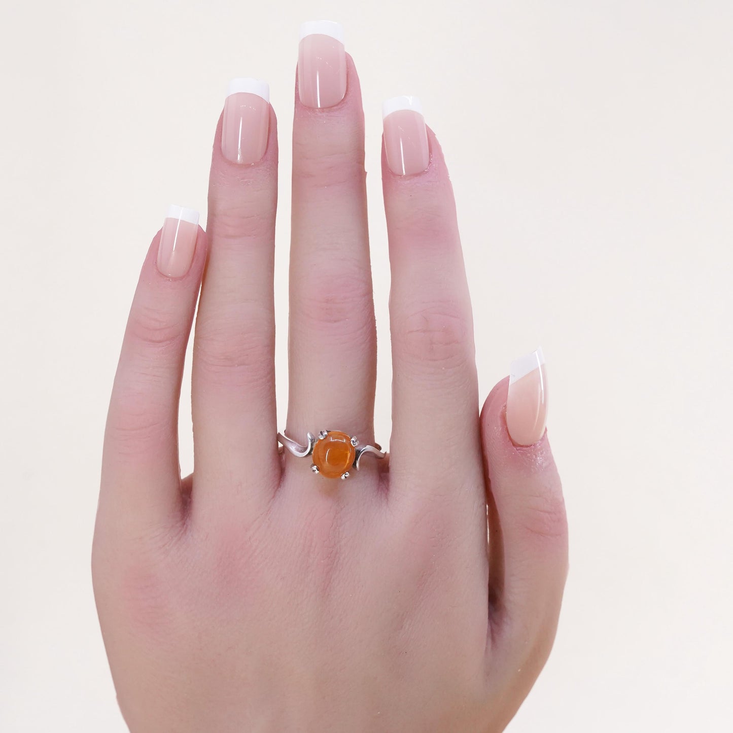 Size 10, Vintage Sterling silver handmade ring with fire opal, 925 silver band