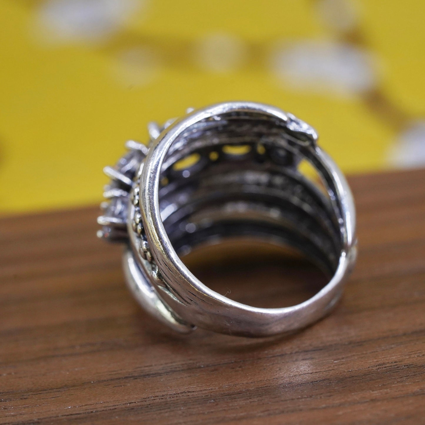 Size 7, Israel Shablool Didae sterling silver ring with cz, wide 925 band topaz