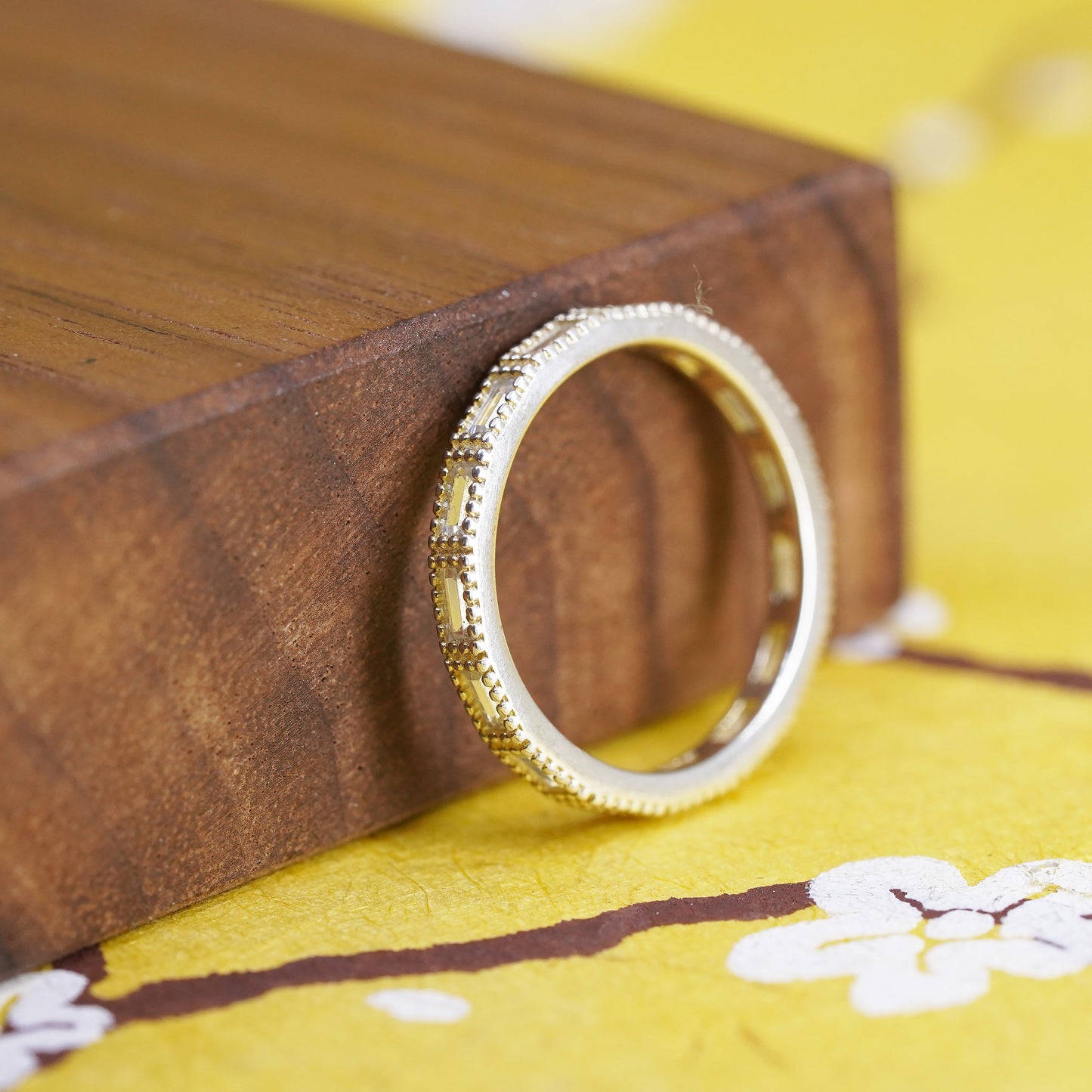Size 7, VTG vermeil gold over Sterling silver ring, 925 stackable band with cz