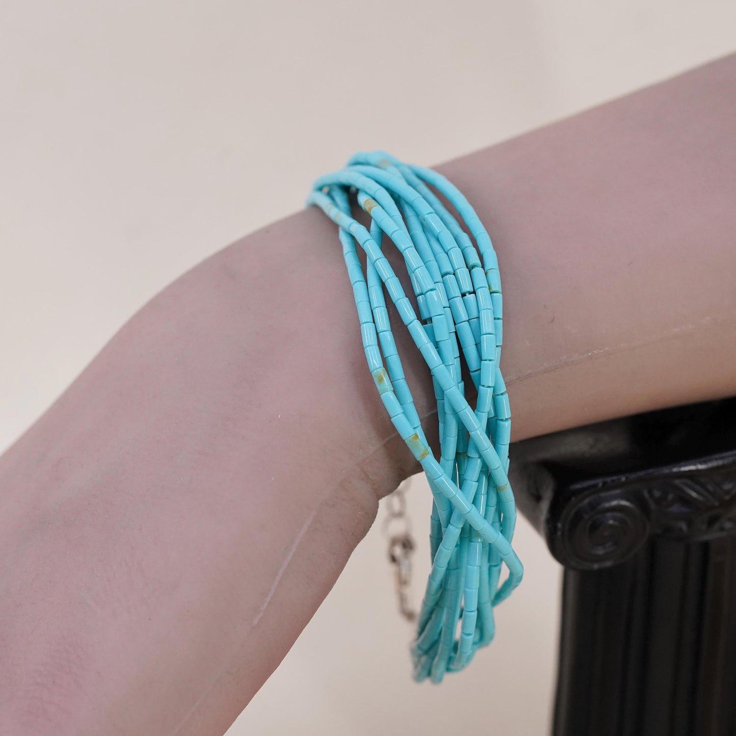 8”, VTG southwestern sterling 925 silver multi strands turquoise beads bracelet