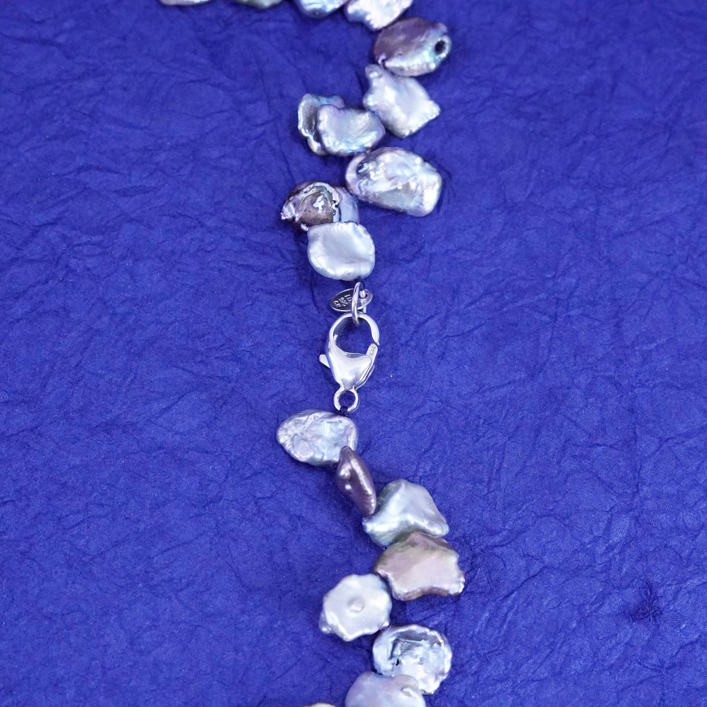 20”, LUC Sterling silver handmade necklace, baroque pearls with smoky crystal