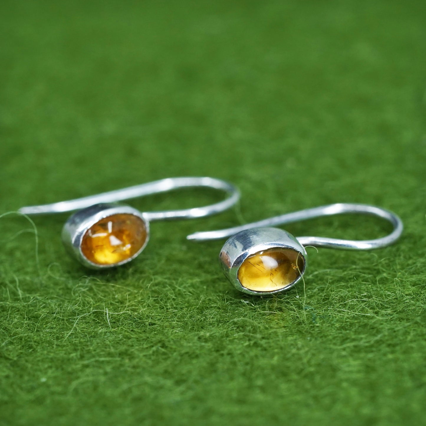 Vintage sterling 925 silver handmade earrings with oval Amber