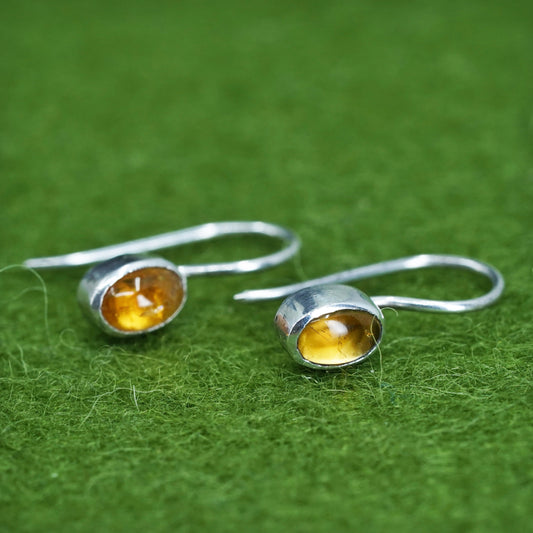 Vintage sterling 925 silver handmade earrings with oval Amber