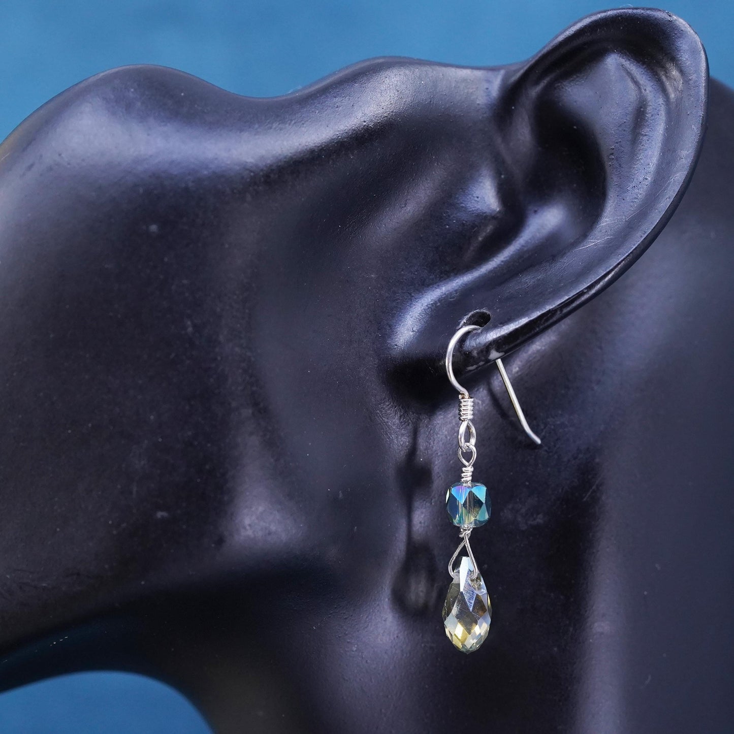 Vintage sterling 925 silver handmade teardrop crystal earrings