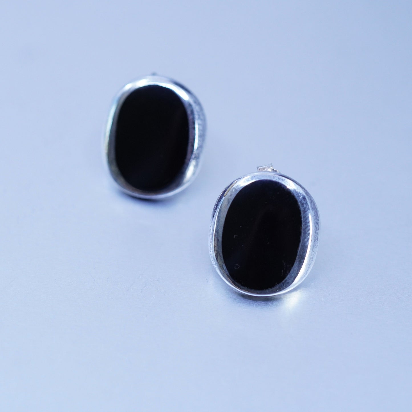 Vintage Sterling 925 silver handmade black onyx earrings, studs